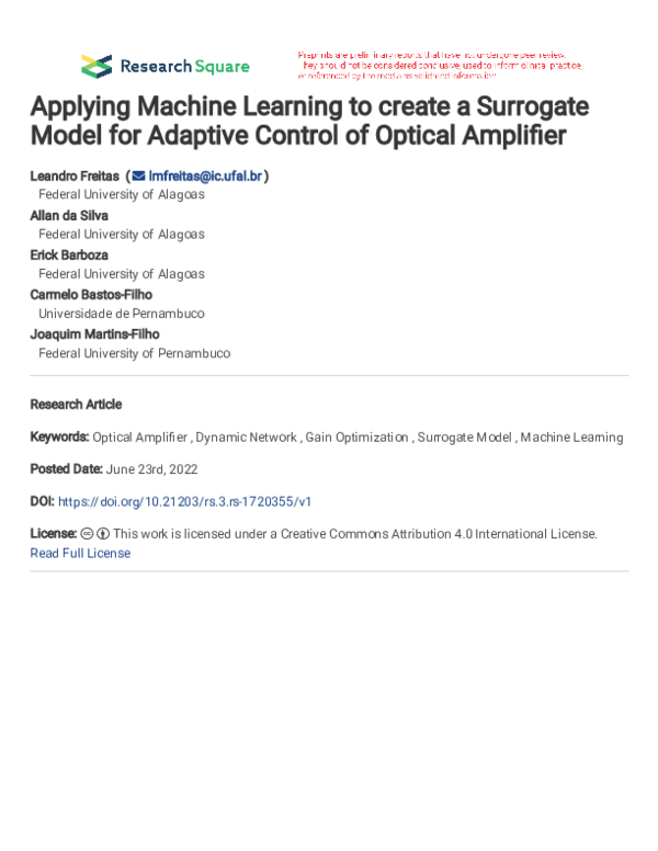 (PDF) Applying Machine Learning to create a Surrogate Model for ...