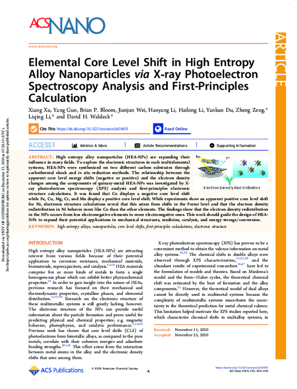 (PDF) Elemental Core Level Shift in High Entropy Alloy Nanoparticles ...
