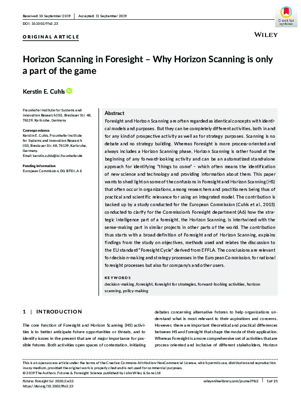 (PDF) Horizon Scanning in Foresight – Why Horizon Scanning is only a ...