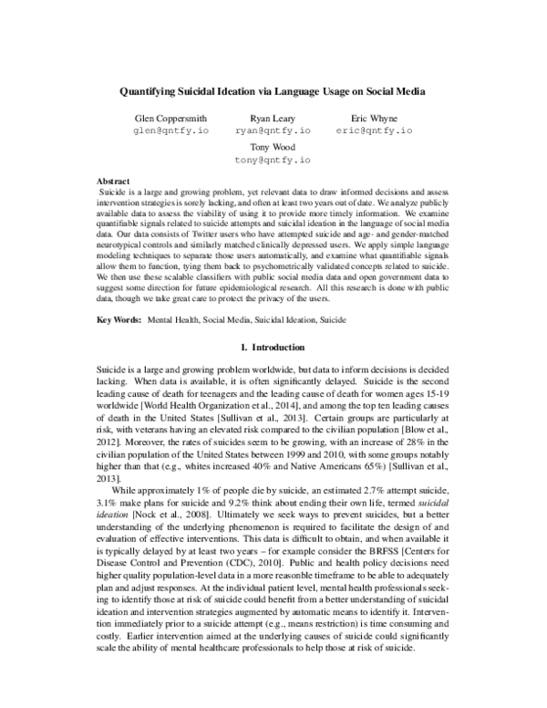 (PDF) Quantifying Suicidal Ideation via Language Usage on Social Media