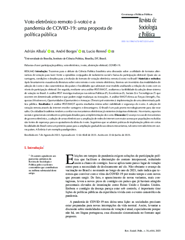 (PDF) Voto eletrônico remoto (i-voto) e a pandemia de COVID-19: uma ...
