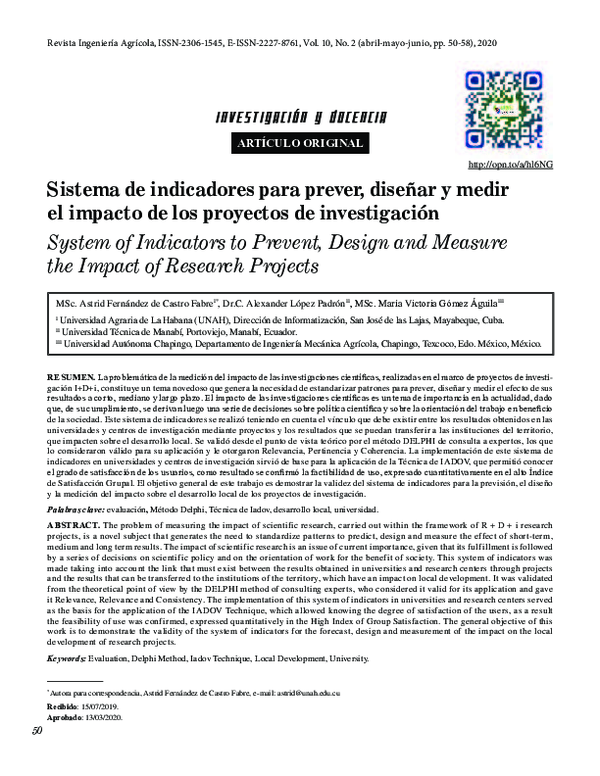 (PDF) Sistema de indicadores para prever, diseñar y medir el impacto de ...