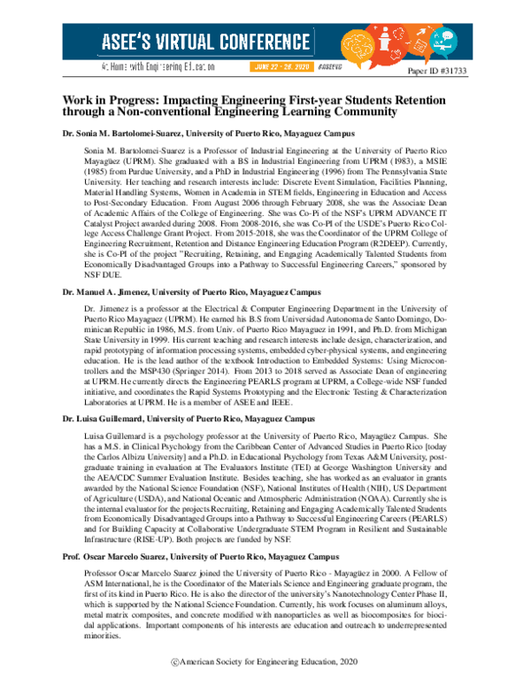 (PDF) Work in Progress: Impacting Engineering First-year Student ...