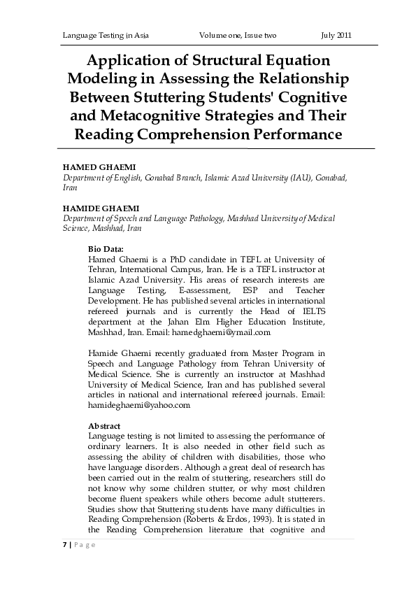 (PDF) Application of Structural Equation Modeling in Assessing the ...