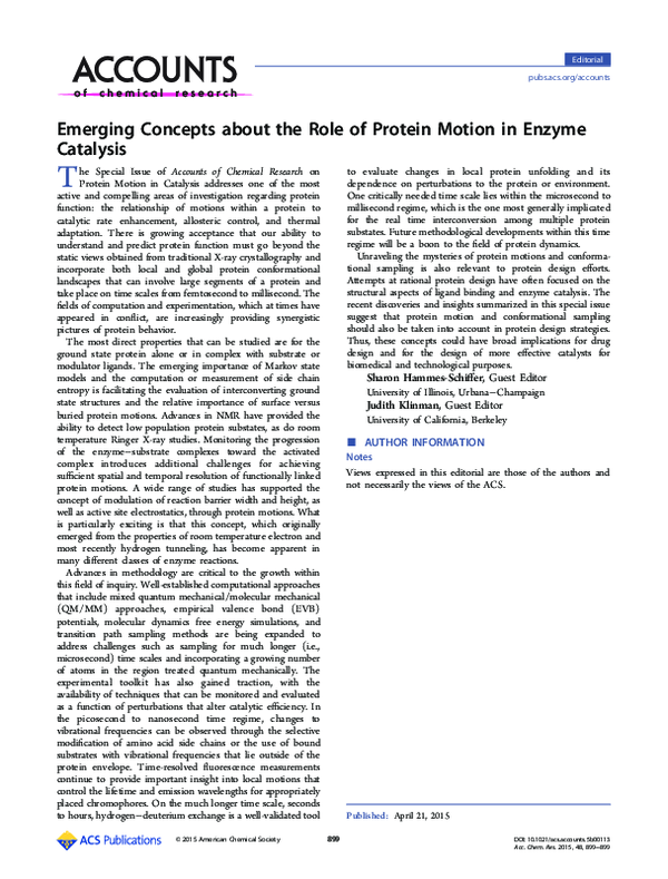 (PDF) Emerging Concepts about the Role of Protein Motion in Enzyme ...