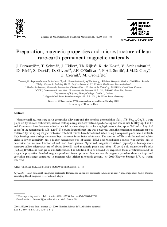 (PDF) Preparation, magnetic properties and microstructure of lean rare ...