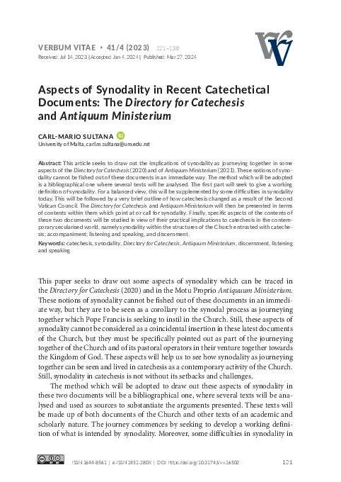 (PDF) Aspects of Synodality in Recent Catechetical Documents: The ...