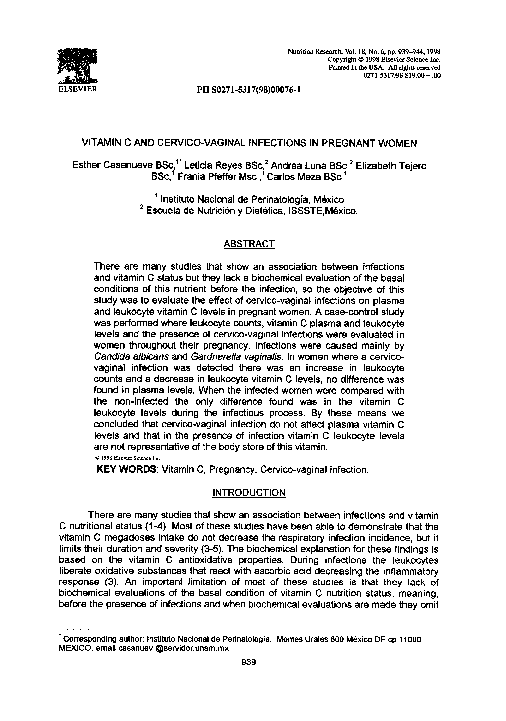 (PDF) Vitamin C and cervico-vaginal infections in pregnant women