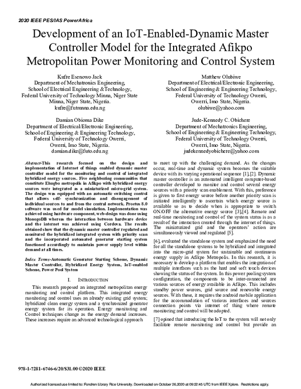 (PDF) Development of an IoT Enabled Dynamic Master Controller Power ...
