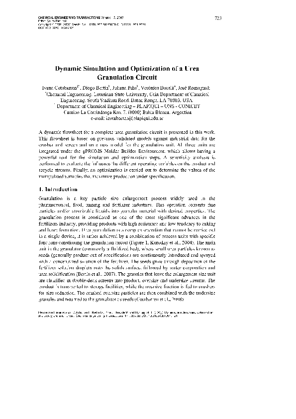 (PDF) Dynamic Simulation and Optimization of a Urea Granulation Circuit