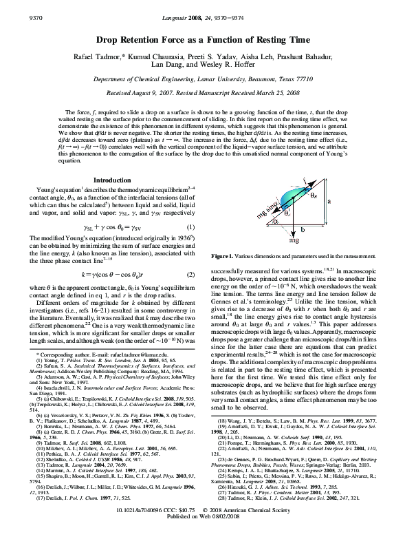 (PDF) Drop Retention Force as a Function of Resting Time