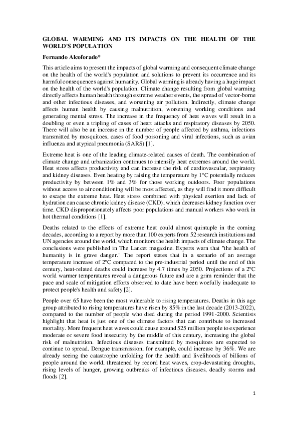 (PDF) GLOBAL WARMING AND ITS IMPACTS ON THE HEALTH OF THE WORLD'S ...