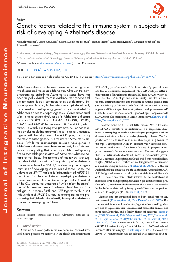 (PDF) Genetic factors related to the immune system in subjects at risk ...