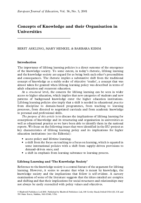 (PDF) Concepts of Knowledge and their Organisation in Universities
