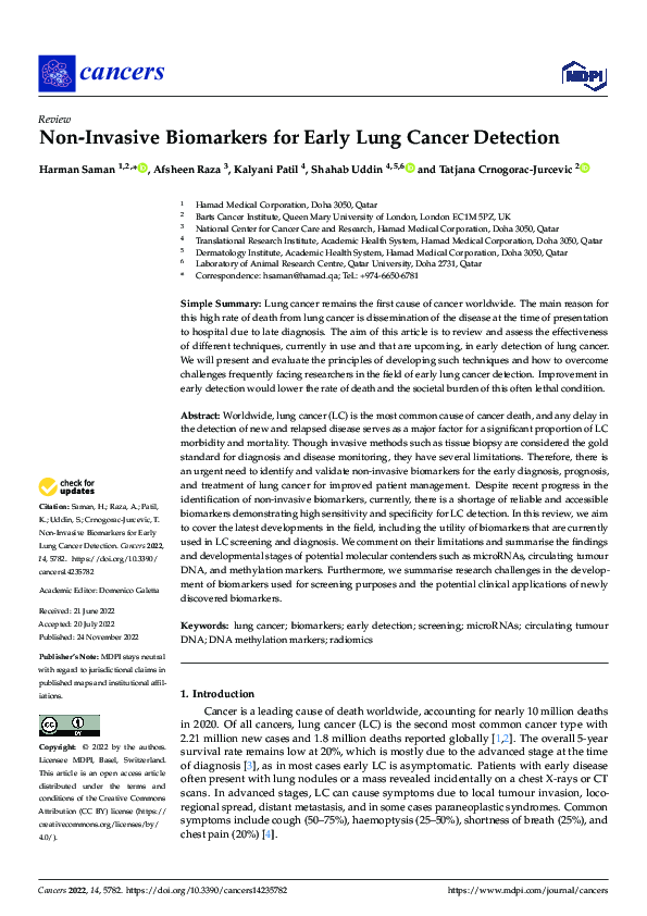 (PDF) Non-Invasive Biomarkers for Early Lung Cancer Detection