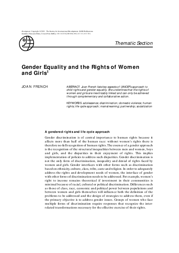 (PDF) Gender Equality and the Rights of Women and Girls