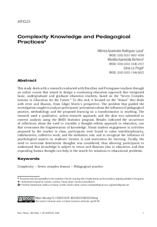 (PDF) Complexity Knowledge and Pedagogical Practices