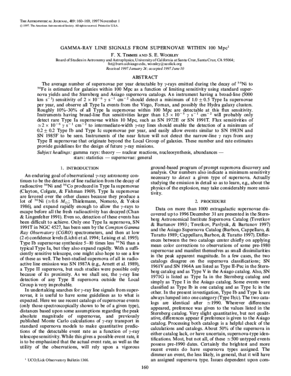 (PDF) Gamma‐Ray Line Signals from Supernovae within 100 Mpc