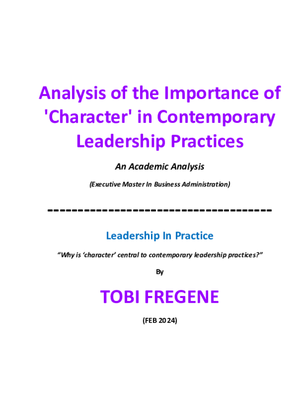 (PDF) Analysis of the Importance of 'Character' in Contemporary ...
