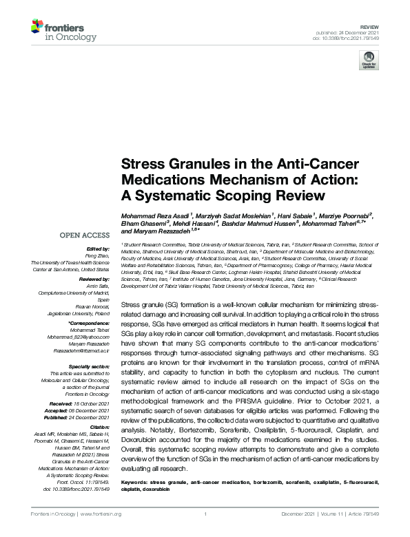 (PDF) Stress Granules in the Anti-Cancer Medications Mechanism of ...