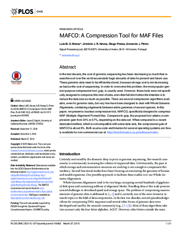 (PDF) MAFCO: A Compression Tool for MAF Files