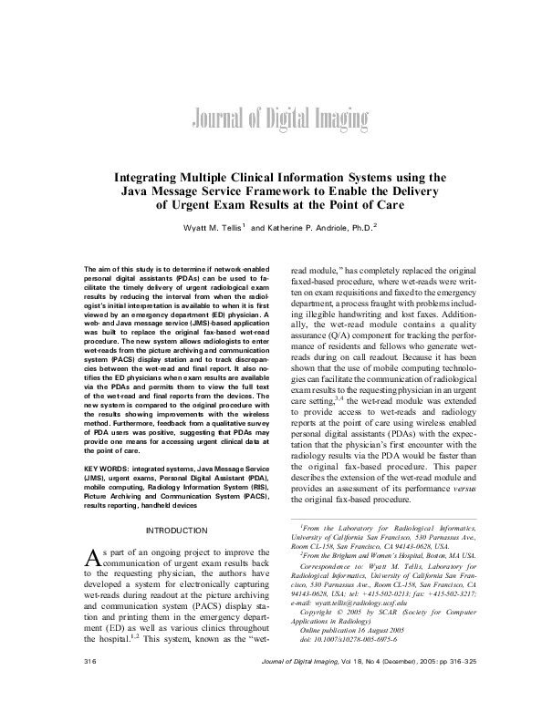 (PDF) Integrating Multiple Clinical Information Systems using the Java ...