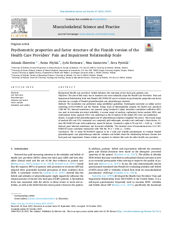 (PDF) Psychometric properties and factor structure of the Finnish ...