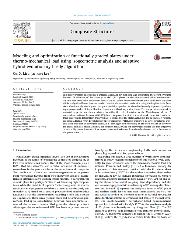 (PDF) Modeling and optimization of functionally graded plates under ...