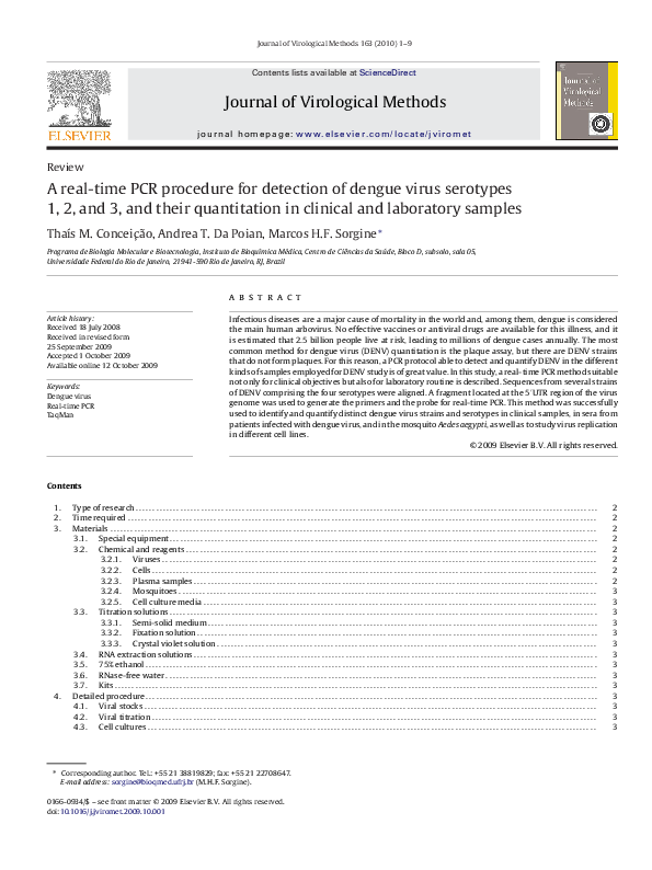 (PDF) A real-time PCR procedure for detection of dengue virus serotypes ...