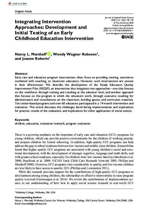 (PDF) Integrating Intervention Approaches: Development and Initial ...