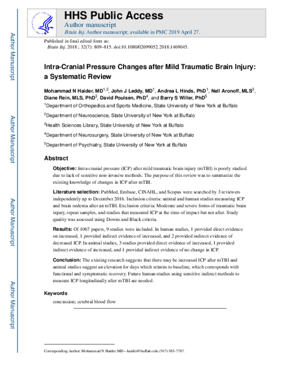 (PDF) Intracranial pressure changes after mild traumatic brain injury ...