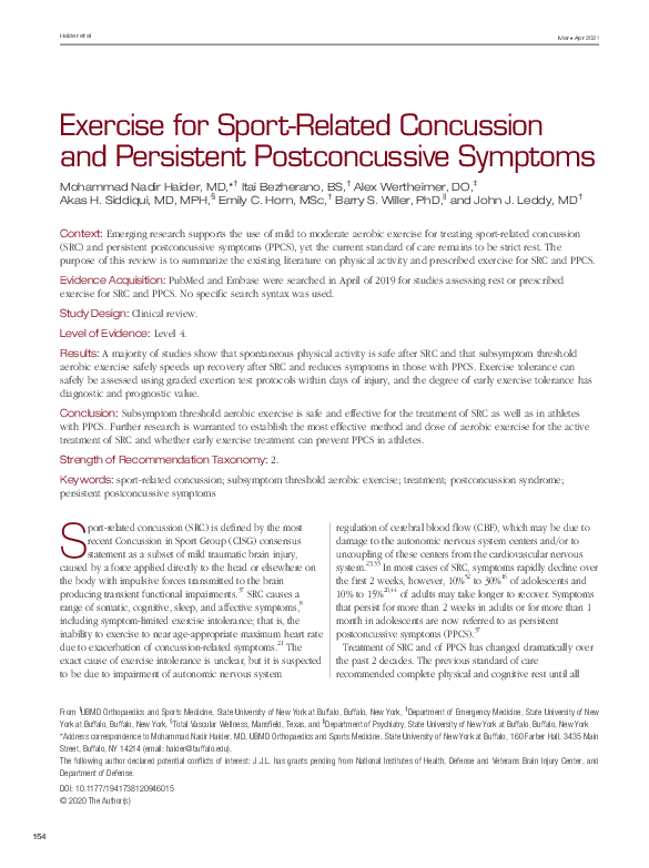 (PDF) Exercise for Sport-Related Concussion and Persistent ...