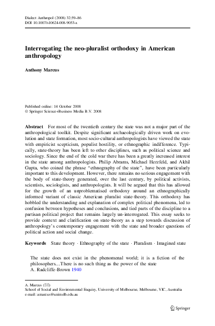 (PDF) Interrogating the neo-pluralist orthodoxy in American anthropology