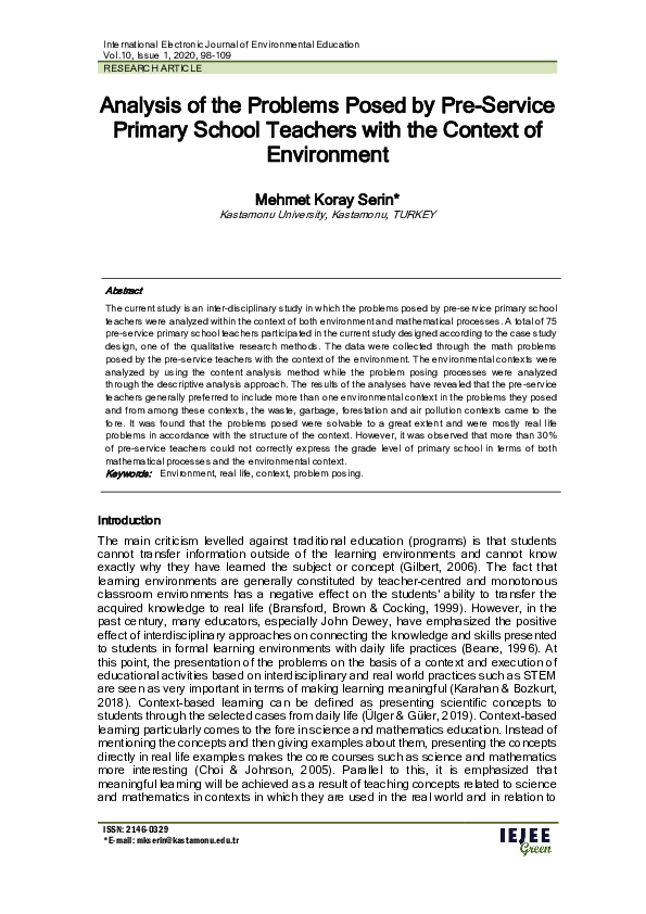 (PDF) Analysis of the Problems Posed by Pre-Service Primary School ...
