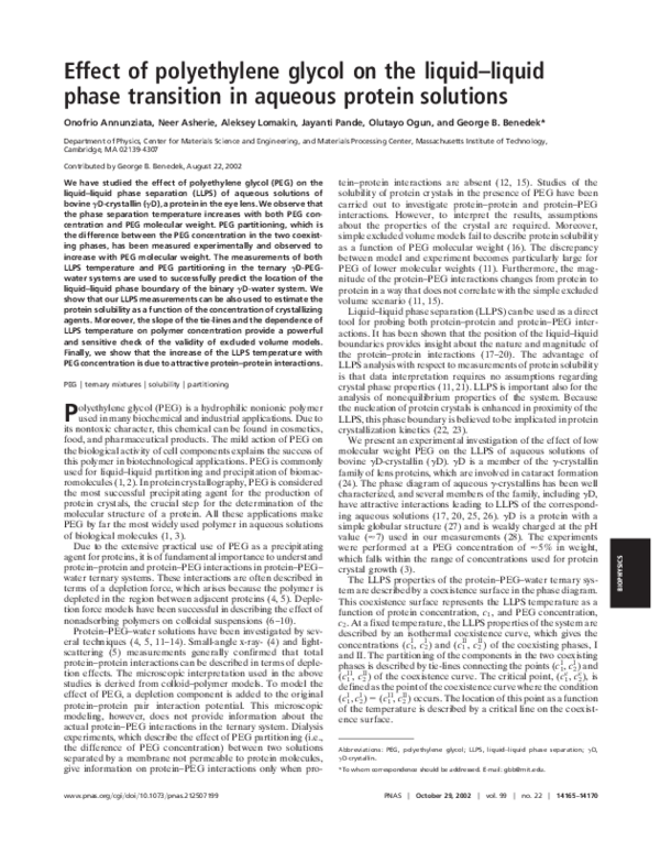 (PDF) Effect of polyethylene glycol on the liquid–liquid phase ...