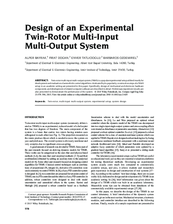 (PDF) Design of an experimental twin-rotor multi-input multi-output system