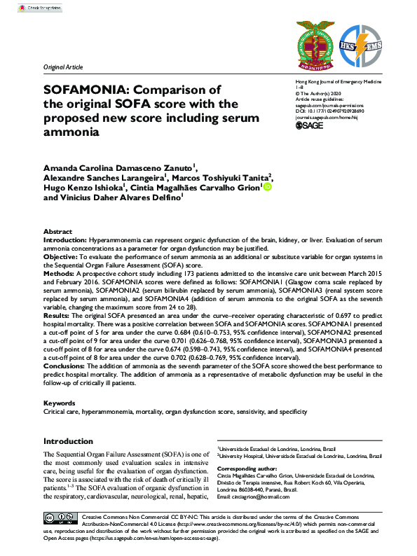 (PDF) SOFAMONIA: Comparison of the original SOFA score with the ...