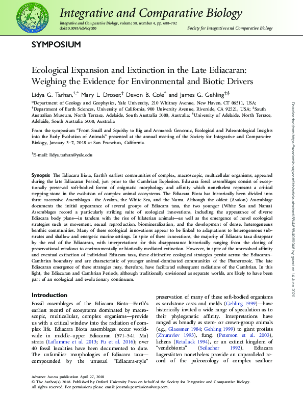 (PDF) Ecological Expansion and Extinction in the Late Ediacaran ...