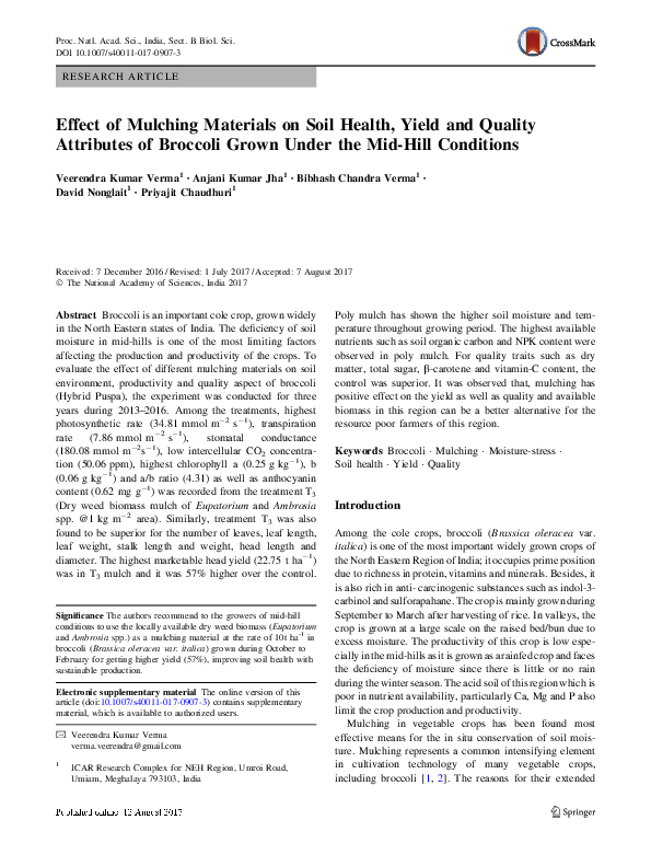 (PDF) Effect of Mulching Materials on Soil Health, Yield and Quality ...