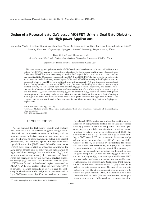 (PDF) Design of a recessed-gate GaN-based MOSFET using a dual gate ...