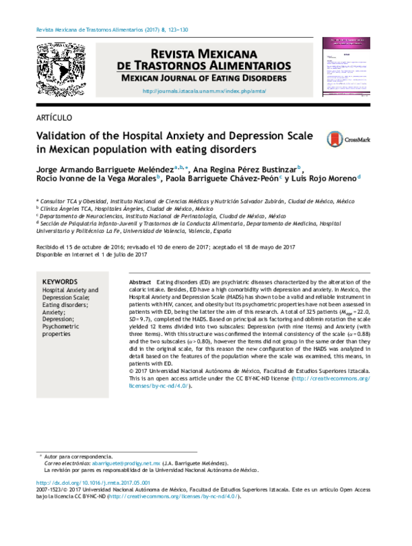 (PDF) Validation of the Hospital Anxiety and Depression Scale in ...