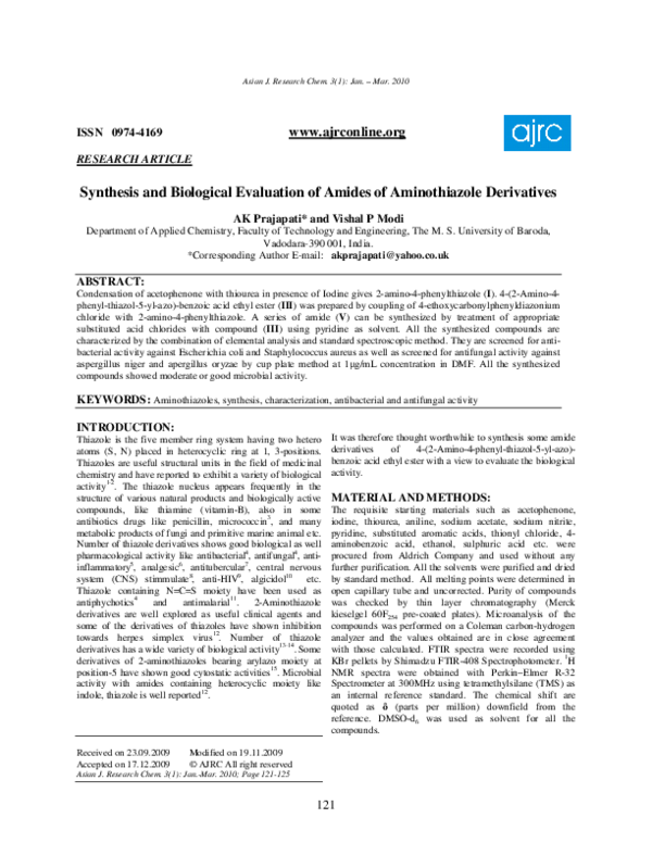 (PDF) Synthesis and biological evaluation of amides of aminothiazole ...
