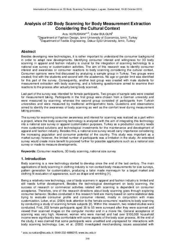 (PDF) Analysis of 3D Body Scanning for Body Measurement Extraction ...