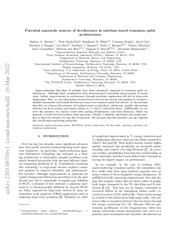 (PDF) Potential Nanoscale Sources of Decoherence in Niobium based ...
