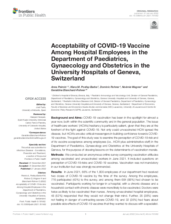 (PDF) Acceptability of COVID-19 Vaccine Among Hospital Employees in the ...