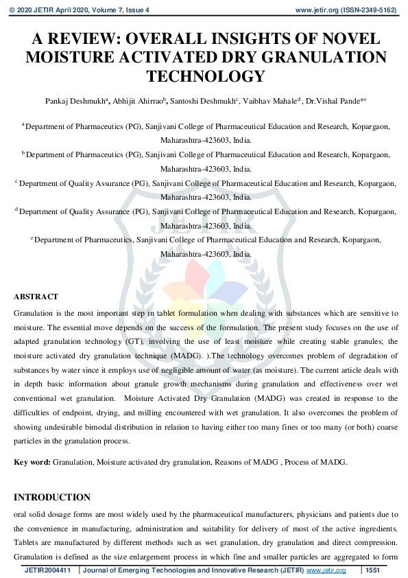 (PDF) A Review : Overall Insights of Novel Moisture Activated Dry ...