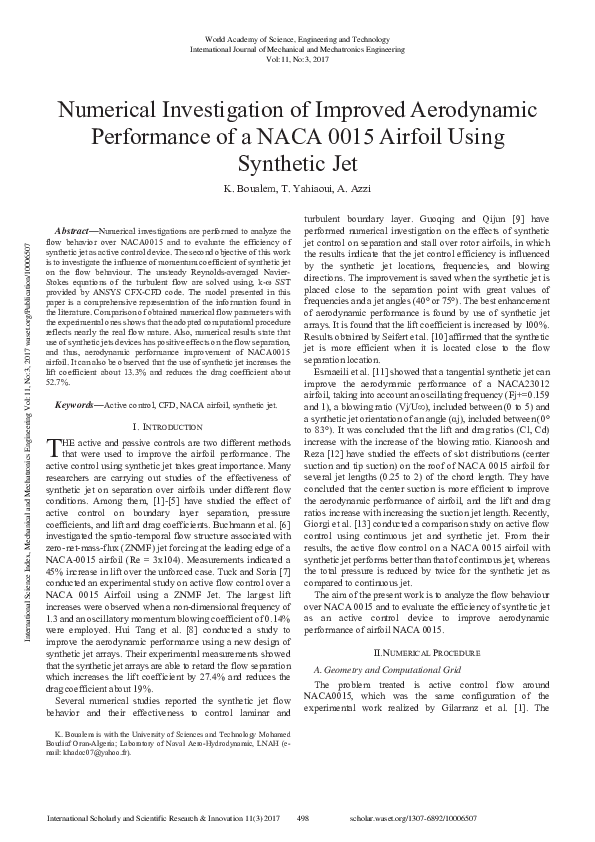 (PDF) Numerical Investigation of Improved Aerodynamic Performance of a ...