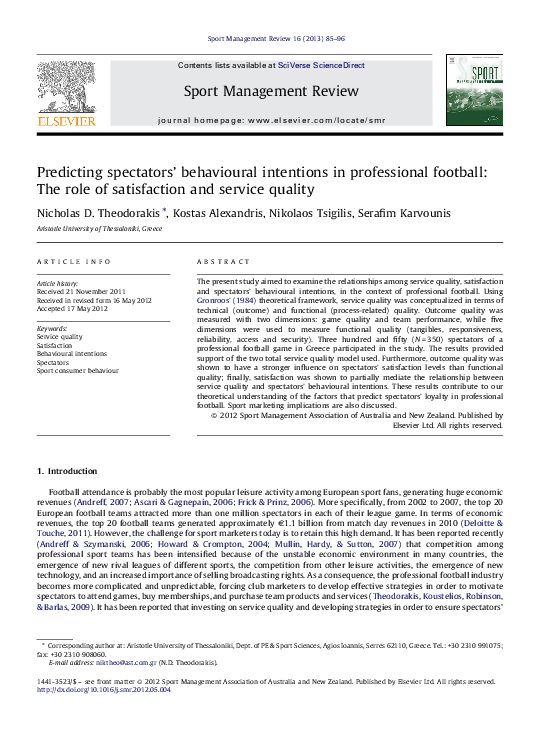 (PDF) Predicting spectators’ behavioural intentions in professional ...