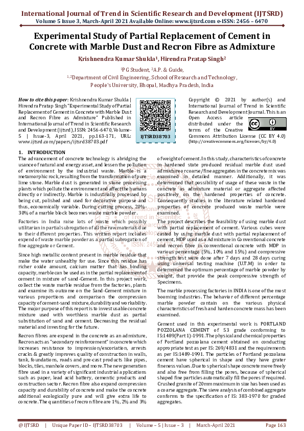 (PDF) Experimental Study of Partial Replacement of Cement in Concrete ...