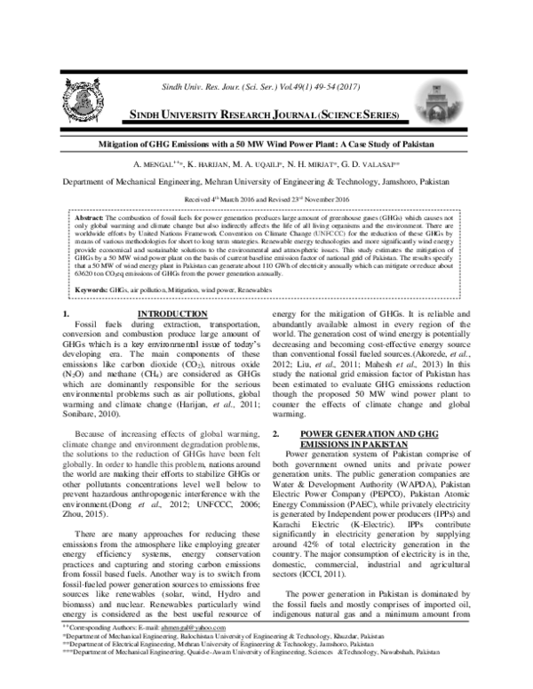 (PDF) Mitigation of GHG Emissions with a 50 MW Wind Power Plant: A Case ...